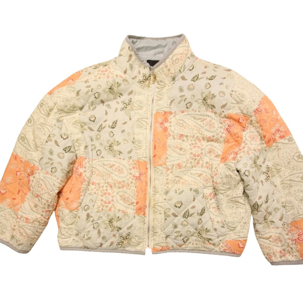 7 For All Mankind Floral Patchwork Quilted Jacket Paisley Boho Peach Sage S